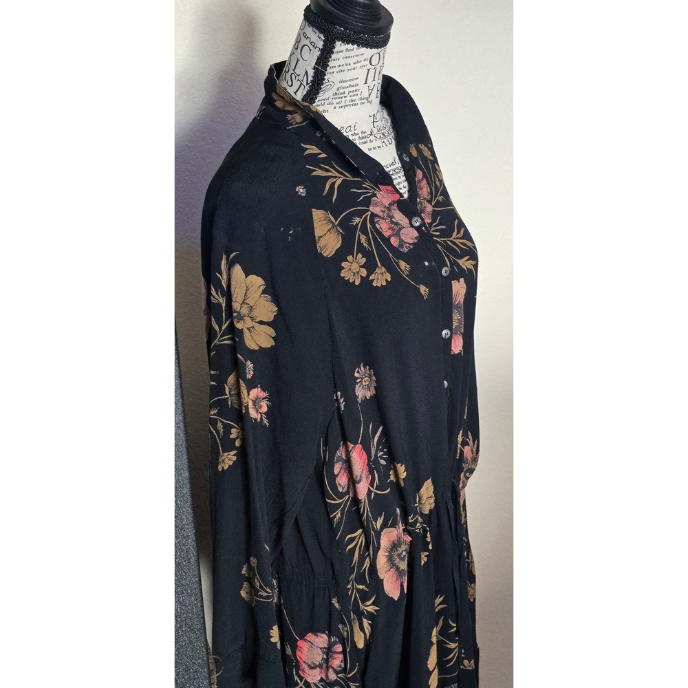 Free People Dress Womens Medium Black Floral Boho Drawstring Ruffle Hem Fall - Picture 3 of 13